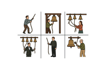 Obraz premium People of various backgrounds ringing different types of bells