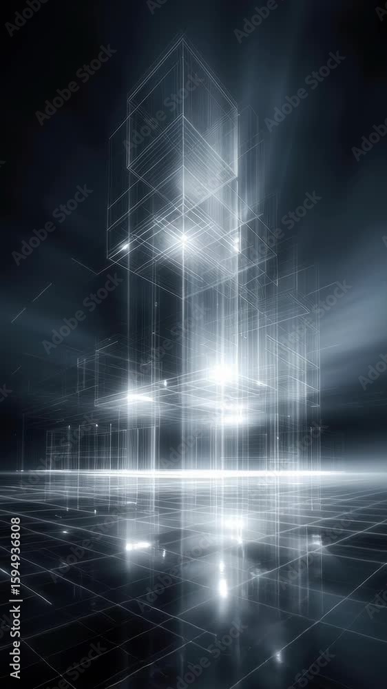 Poster a modern building 3d architecture hologram simulation