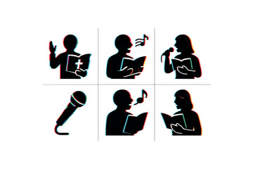 Silhouettes of six church choir roles: singer, vocalist, leader