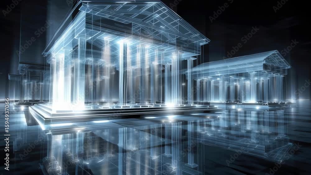 Poster a modern building 3d architecture hologram simulation