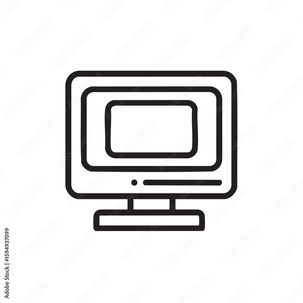 Poster a minimalist outline icon of an old computer monitor.