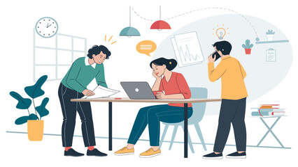 Teamwork in modern office: Illustration for website, landing page, or brochure.
