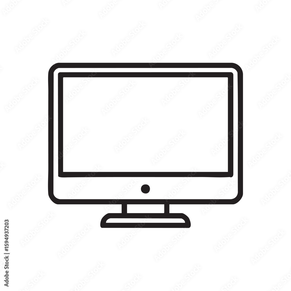 Fototapete A simple black outline of a computer monitor with a small circle.