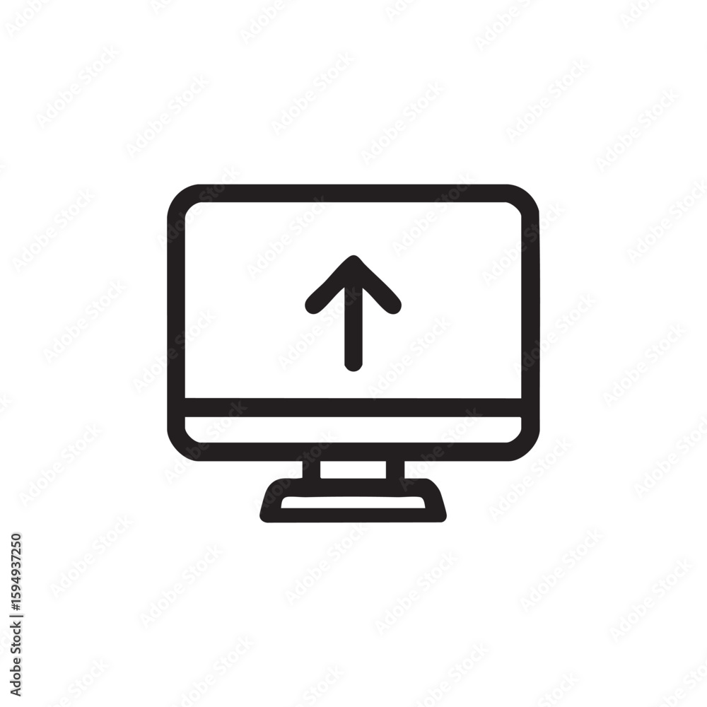 Fototapete A simple black outline of a computer monitor with an upward arrow.