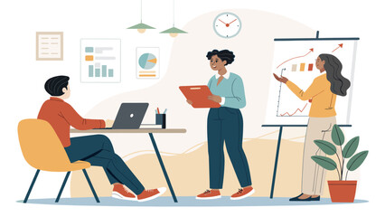 Diverse business team collaborating on project, perfect for presentations or website landing pages.