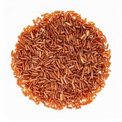 Brown rice grains isolated on white background with shallow depth of field to highlight texture