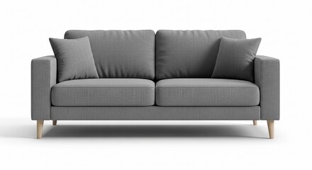 Modern Grey Textile Sofa Isolated on White Background – Minimalist Interior Furniture Design

