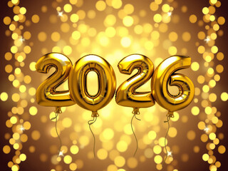 Golden balloons forming the  number 2026