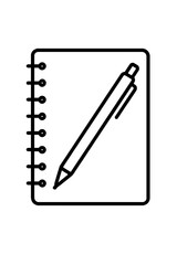 Line illustration of notebook and pen icon for writing and planning concept