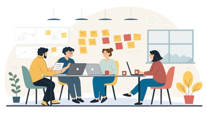 Teamwork in a modern office: Illustration perfect for websites, presentations, and brochures.