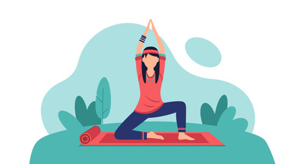 Woman practicing yoga outdoors, perfect for wellness websites or brochures.