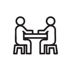 Fototapeta premium A simple black and white icon of two people sitting at a table.