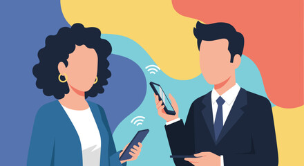 Wireless Communication: Businesspeople using smartphones, ideal for website banners or presentations.