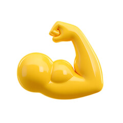 Glossy Yellow Arm Flexing Bicep Emoji on transparent background.