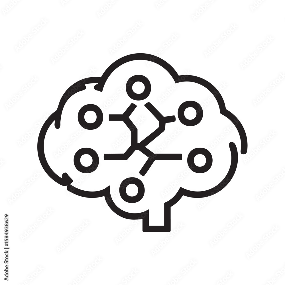 Poster a black outline icon of a brain with branching nodes.