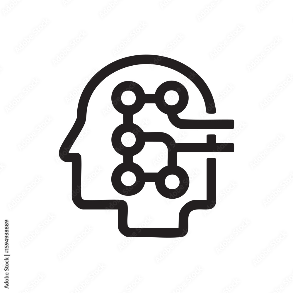 Poster a simple black outline icon of a head with connected nodes.