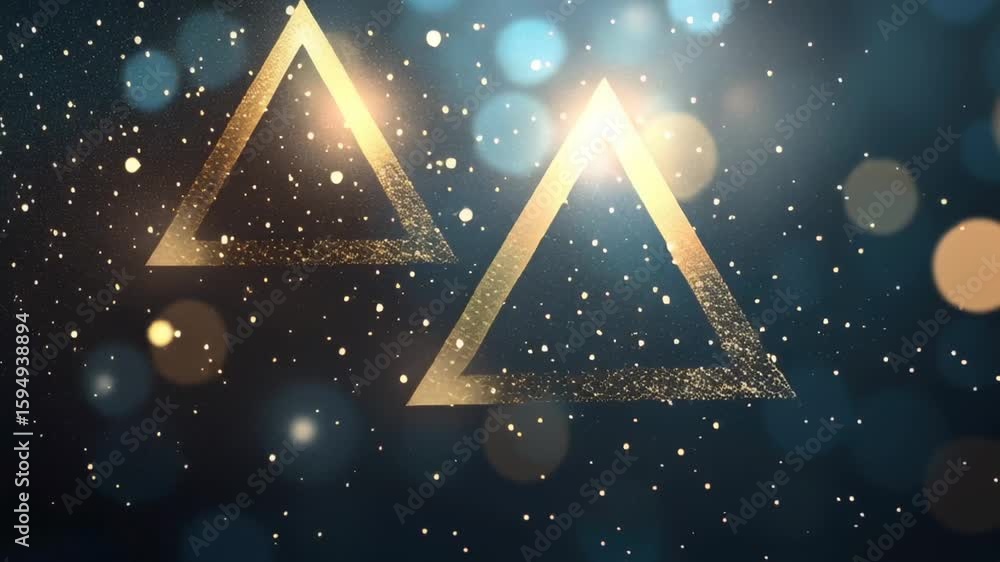 Aufkleber golden triangles sparkle against a dark background, creating a magical atmosphere filled with shimme