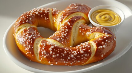 Freshly Baked Pretzel with Coarse Salt and Mustard Dip