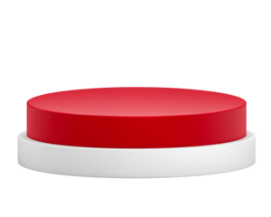 Front view of empty red and white round platform isolated on transparent background