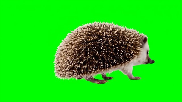 Hedgehog scuttles with rippling spines ? chroma key, no close-up