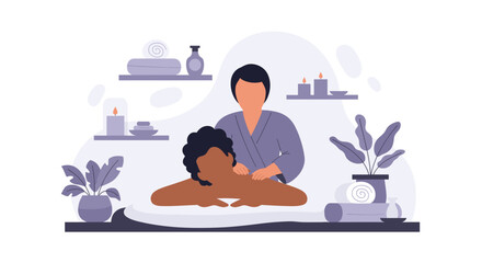 Relaxing Spa Massage Illustration for Wellness Brochure or Website