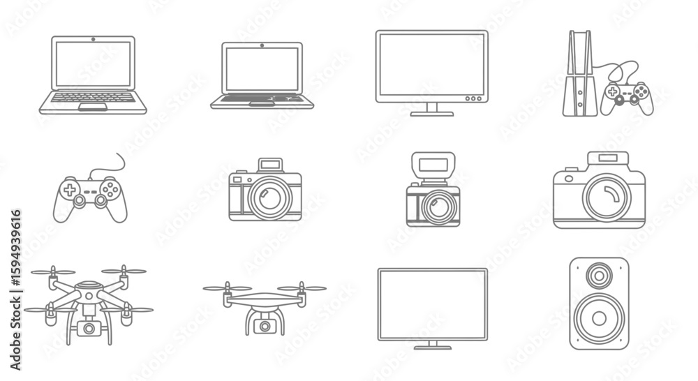 Poster vector icon set of computers and electronic devices