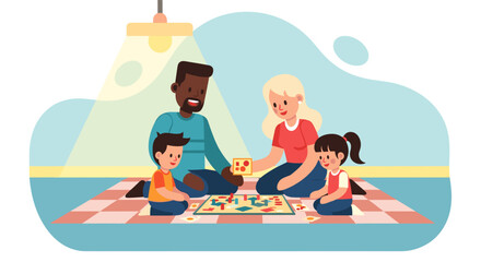 Happy family playing a board game together at home. Perfect for family blogs, websites, and brochures.