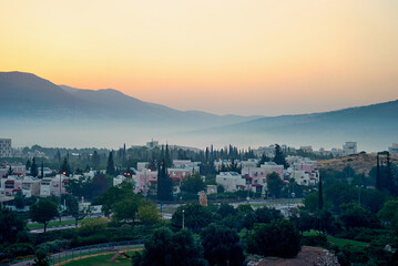 Carmiel city, Israel. aerial view, sunrise