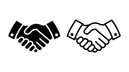 Obraz premium Vector art of two handshake icons, one solid black and one outlined, symbolizing agreement and business