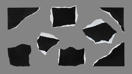 8 Black And White Ripped Paper Pieces