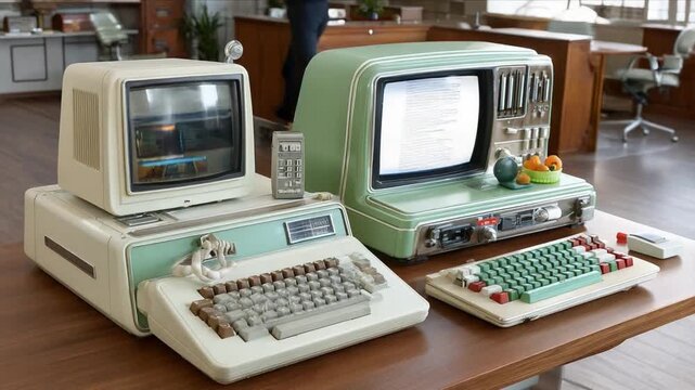 Vintage Computer Setup: A glimpse into the past featuring a meticulously restored vintage computer setup, showcasing the evolution of technology in all its nostalgic glory.