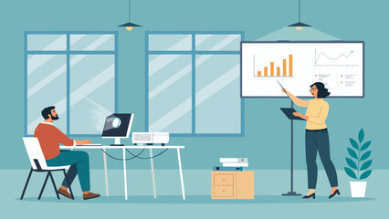 Business presentation:  Modern office scene with colleagues collaborating on data analysis, ideal for website or marketing materials.
