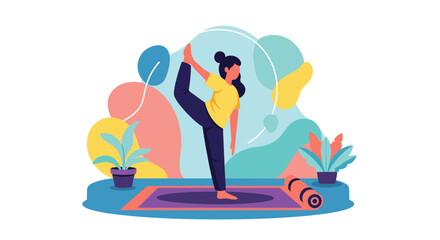 Woman practicing yoga at home, perfect for wellness websites or brochures.
