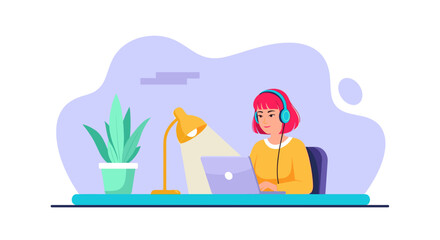 Young woman working from home on laptop, perfect for website banners or blog posts about remote work.