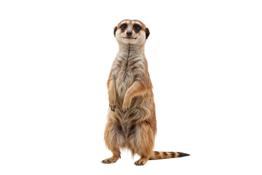 A curious meerkat stands tall surveying its surroundings with watchful eyes full of alertness on transparent background - Powered by Adobe