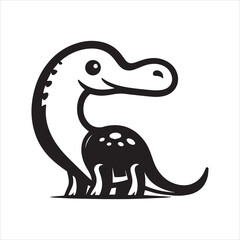 Fototapeta premium Playful Black and White Cartoon Dinosaur with Smiling Expression.