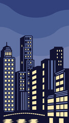 Fototapeta premium Minimal Vector Night Cityscape with Tall Buildings