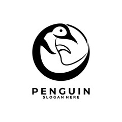 Circle penguin animal logo design vector template