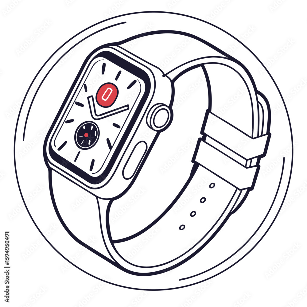 Poster smartwatch with digital display and sleek band, isolated on a clean background for tech.