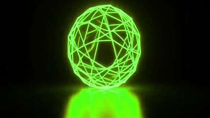 A glowing neon sphere formed by intersecting lines in a geometric pattern, floating against a black background. - Powered by Adobe