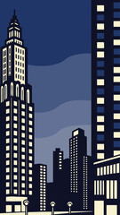 Minimal Vector Night Cityscape with Tall Buildings