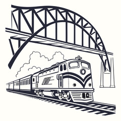 Train crossing bridge, isolated on a clean white background for travel or transport. © MdBelayet