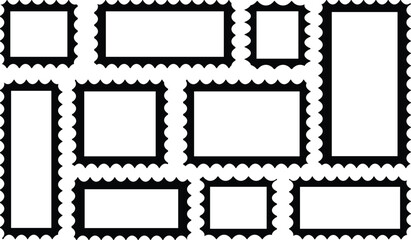 Postage stamp vector icons. Postage stamp set. Mockup postage stamps. Blank postage stamp borders templates
