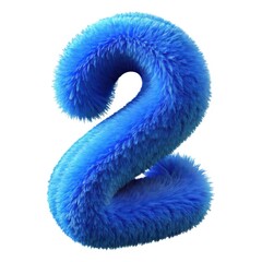 Fluffy blue number two digit isolated on white background
