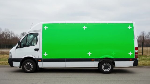 Chromakeyed van stands ready