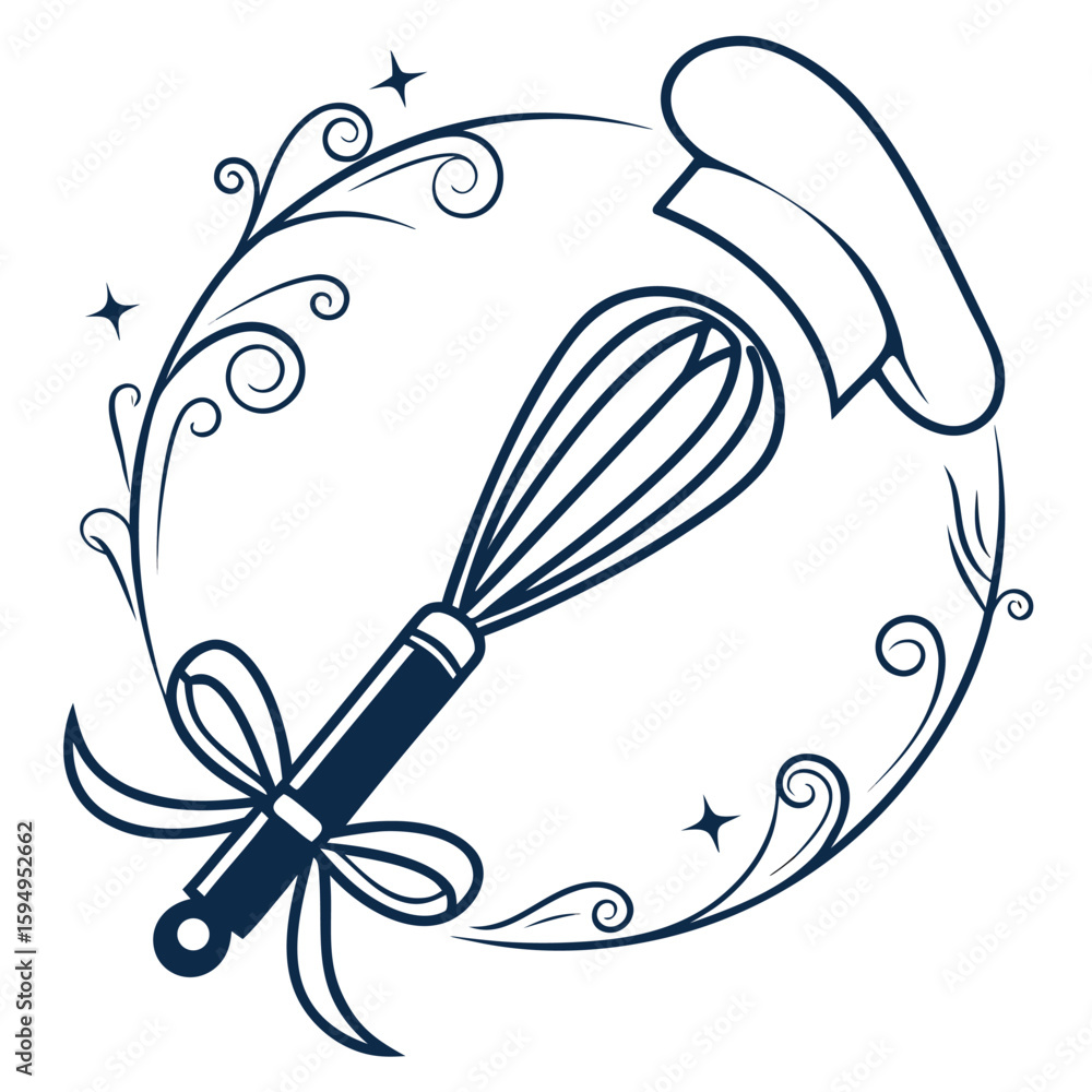 Aufkleber whisk with simple loop design, isolated on a clean background for kitchen graphics.