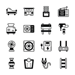 Well crafted collection showing household items glyph style icons