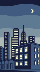 Minimal Vector Night Cityscape with Tall Buildings