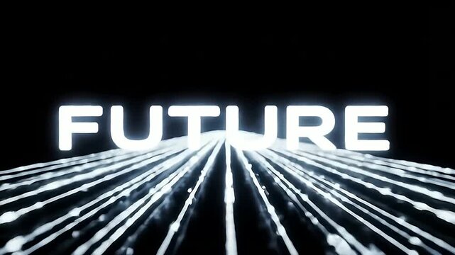 Abstract animation: word "future" approaches viewer along glowing lines, symbolizing technological advancement, progress, and anticipation of tomorrow