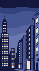 Minimal Vector Night Cityscape with Tall Buildings
